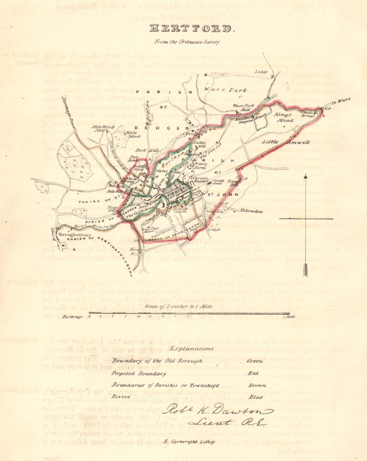 HERTFORD borough/town plan. REFORM ACT. Hertingfordbury. DAWSON 1832 old map